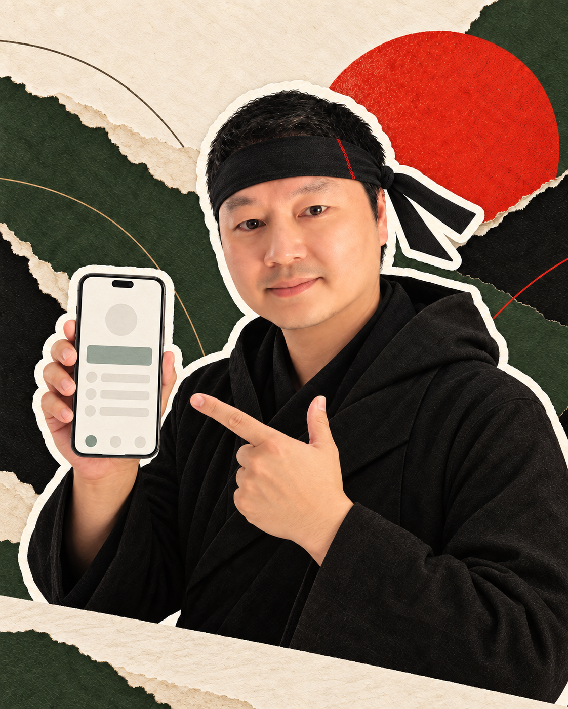 Self-directed app demonstration concept with Costa presenting a phone screen.